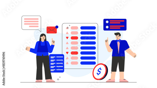 Business partners negotiating funding deal Flat Vector Illustration