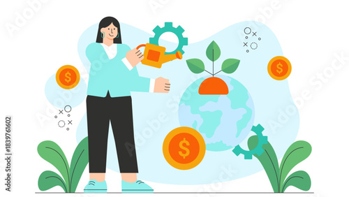 Flat illustration of sustainable investing concept Flat Vector Illustration