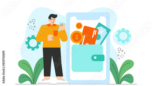 Flat vector of digital wallet payment Flat Vector Illustration