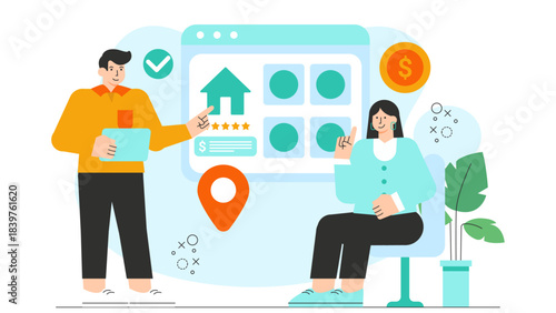 Business people analyzing real estate investment Flat Vector Illustration