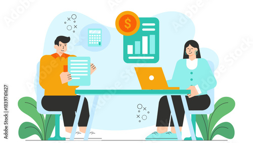 Flat illustration of tax consultant with clients Flat Vector Illustration