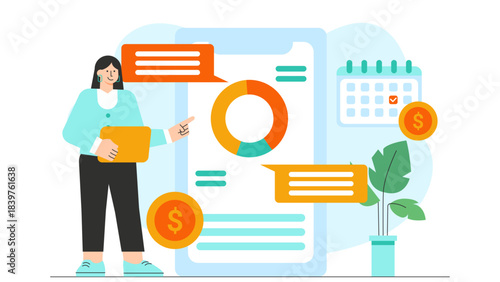 Flat design of budgeting and expense tracking Flat Vector Illustration