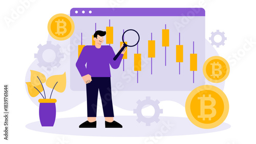 Business people analyzing cryptocurrency trends Flat Vector Illustration