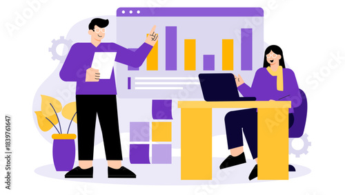 Business team tracking investment portfolio Flat Vector Illustration