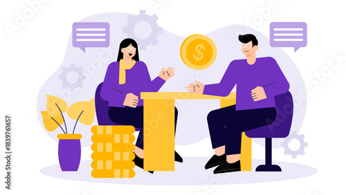 Flat vector of financial advisor with clients Flat Vector Illustration