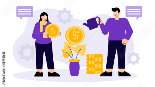 Flat design of crowdfunding investment concept Flat Vector Illustration