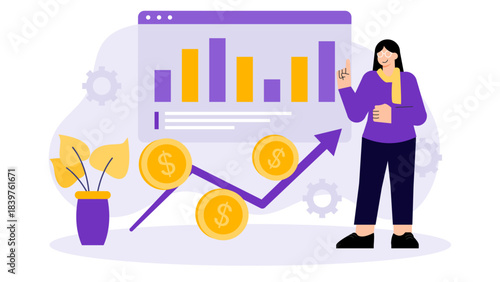 Financial analyst presenting economic forecast Flat Vector Illustration