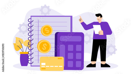 Flat design of accounting and bookkeeping Flat Vector Illustration