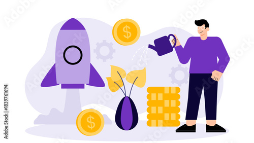 Flat design of startup seed investment Flat Vector Illustration