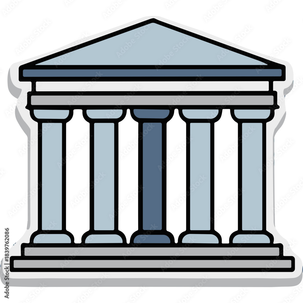 Obraz premium Classical Architecture Building With Columns Pediment And Triangle Roof In Light Blue And Gray Colors On White Background With Shadow