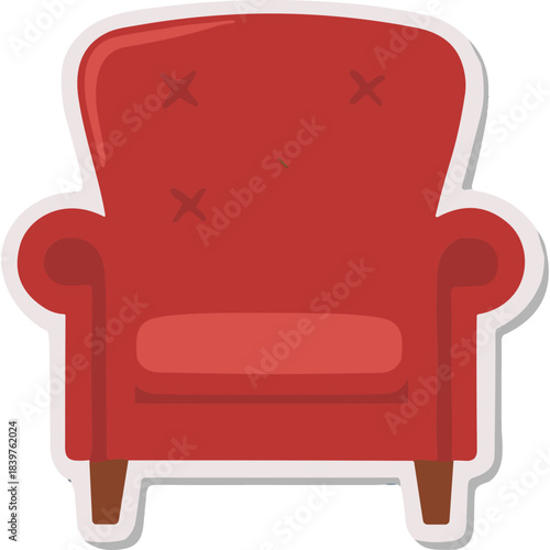 Classic Red Upholstered Armchair With Tufted Back And Wooden Legs In A Brightly Lit Studio Setting