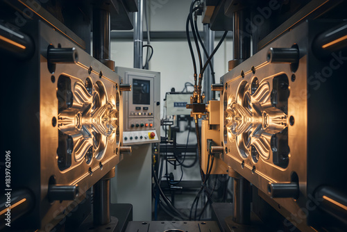 Injection molding machine molds producing plastic parts