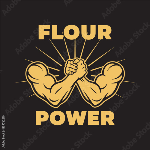 Blue muscular arm flexing biceps with raw strength typography vector illustration