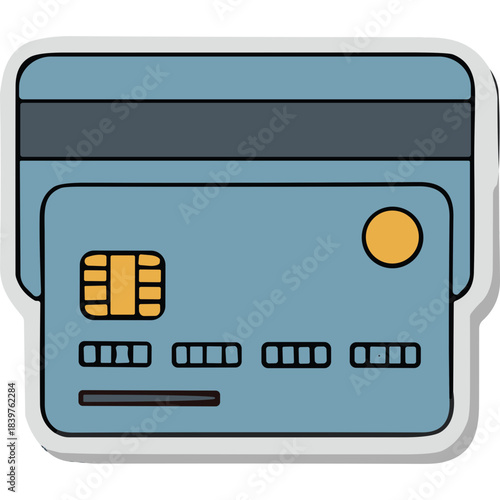 Close up of a blue credit card with a gold chip and magnetic stripe isolated on a white background