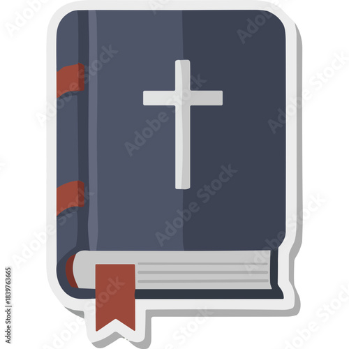Closed Blue Book with White Cross Symbol and Red Bookmark Detailed Illustration Religious Text Sacred Scripture Holy Bible