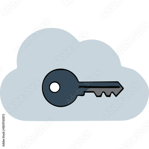 Cloud Security Symbol With Key Icon Representing Access And Protection In Light Blue Tones And Grey Color Accents