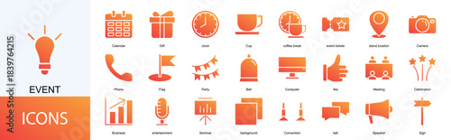 Event icon collection set. Containing Meeting, Celebration, Business, entertainment, Seminar, background, Convention icon