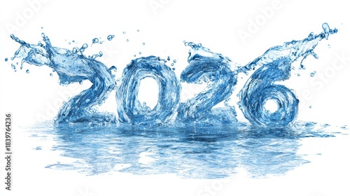 Realistic Water Splashes Forming Numbers on Reflective Surface