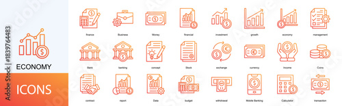 economy icon collection set. Containing finance, Business, Money, financial, investment, growth icon