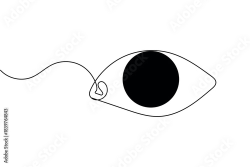 Continuous one line eye illustration designed in minimalist outline style as isolated vector art