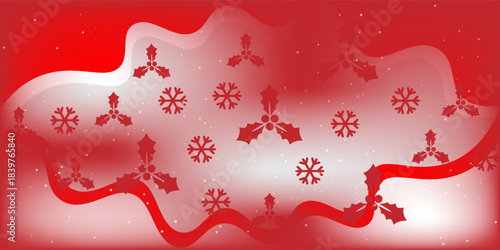 Snowfall overlay christmas background. Subtle flying snow flakes and stars on christmas red background. Festive snowfall overlay. Wide vector illustration.
