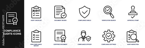 Compliance Audits Line Icon Set
