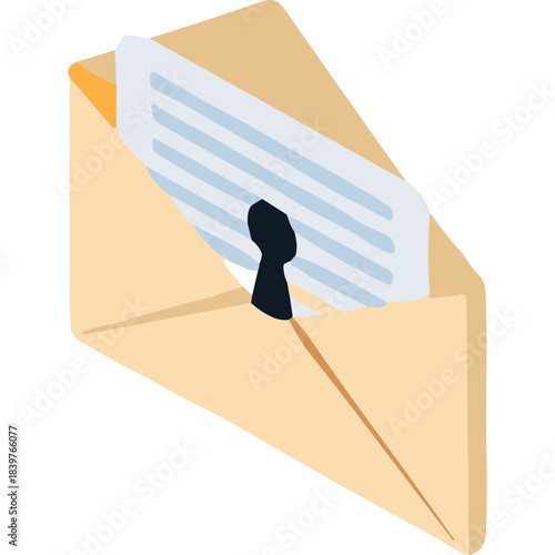 Cream Colored Envelope With A Document Secured By A Black Keyhole Symbol In An Isometric Perspective Isolated On A White Background