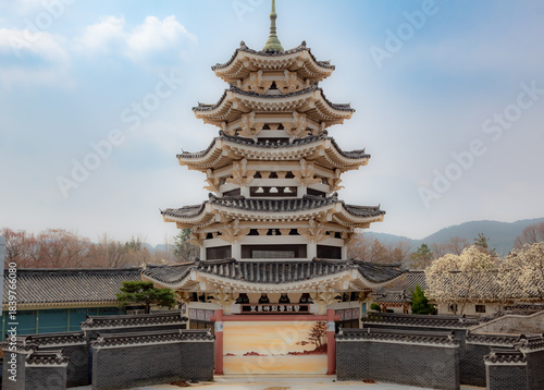 Bomun Tower pagoda building in Bomun Tourist Complex in Gyeongju, Korea