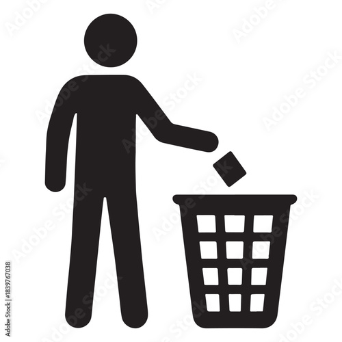 Waste Disposal Icon – Person Throwing Trash into Bin Vector