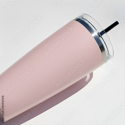 Wallpaper Mural Close Up of Pink Travel Tumbler Bottle with Straw for Design Mockup Torontodigital.ca