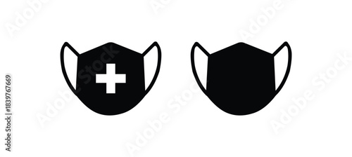 mask surgical mask cloth mask full face respirator valve mask monoline icons style isolated on white