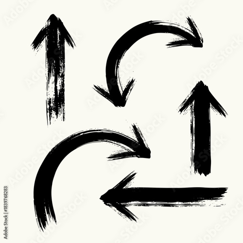 Black arrows pointing in different directions forming a circular pattern