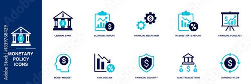 Monetary Blue Colored Outline Icon Set