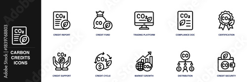 Carbon Credits Line Icon Set