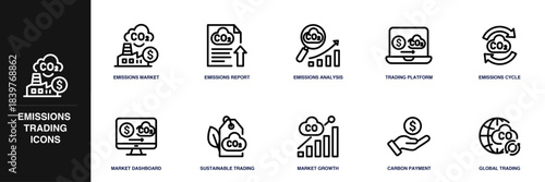 Emissions Trading Line Icon Set