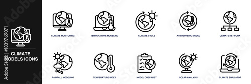Climate Models Line Icon Set