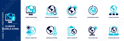 Climate Models Blue Colored Outline Icon Set
