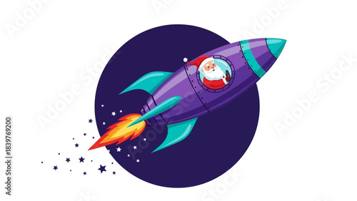Santa Claus in Space Rocket Illustration – Christmas Cosmic Icon