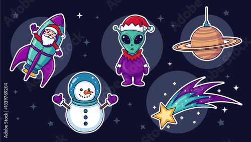 Space Theme Christmas Flat Icon Vector Set