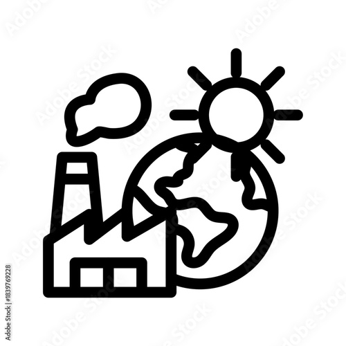 Carbon Emissions Impact Line Icon of Global Warming Icon Set