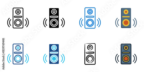 Speaker icon set multiple style vector collection. Editable Stroke 
