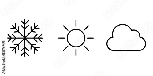 Weather line icon set. three seasons line icon symbol. Snowflake, sun, cloud outline vector icon
