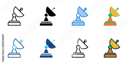 Satellite dish icon set multiple style vector collection. Editable Stroke 
