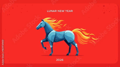 Blue Horse with Fiery Mane - Lunar New Year Celebration.