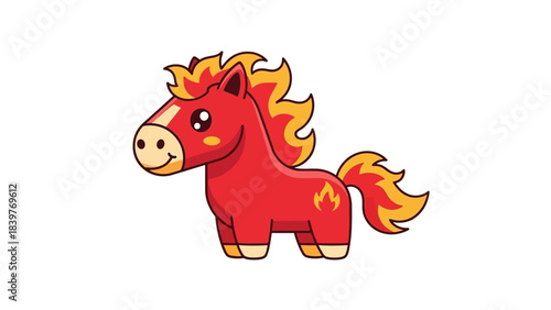 Cartoon Fire Horse with Fiery Mane and Tail Illustration.