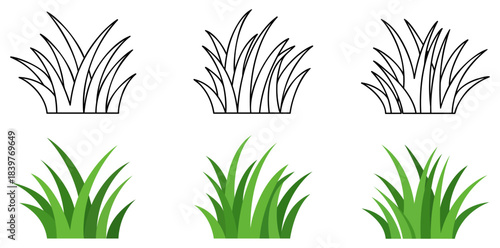 Grass Illustration Collection A collection of various grass illustrations in both outline and colored styles, ideal for adding a natural touch to any project. 
