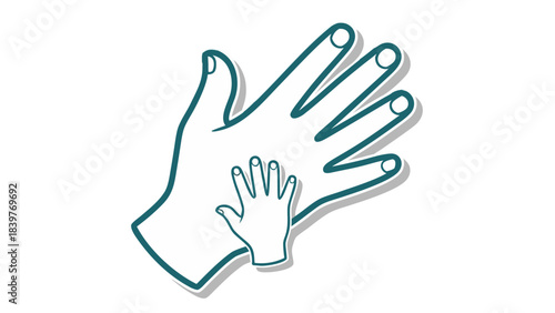 Illustration of a Large Hand Silhouetted Embracing a Smaller Hand Symbolizing Protection Guidance and Support Against a Clean White Background with Subtle Shadows
