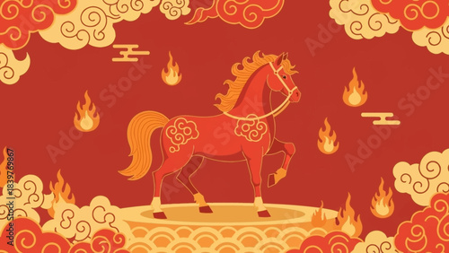 Fiery Horse Illustration - A Symbol of Power and Energy.