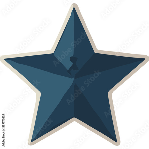 Deep Blue Five Pointed Star Emblem with Subtle Interior Detail on White Background