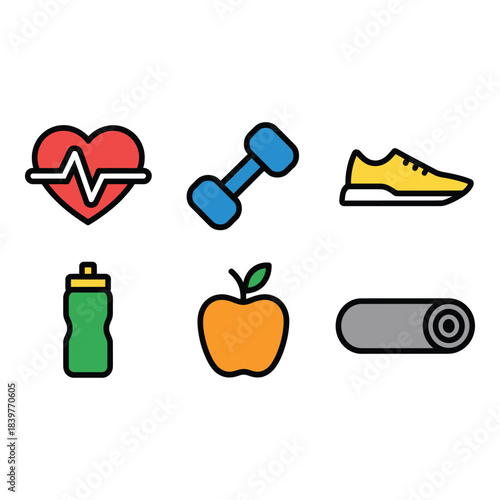 Healthy lifestyle icons for fitness and wellness